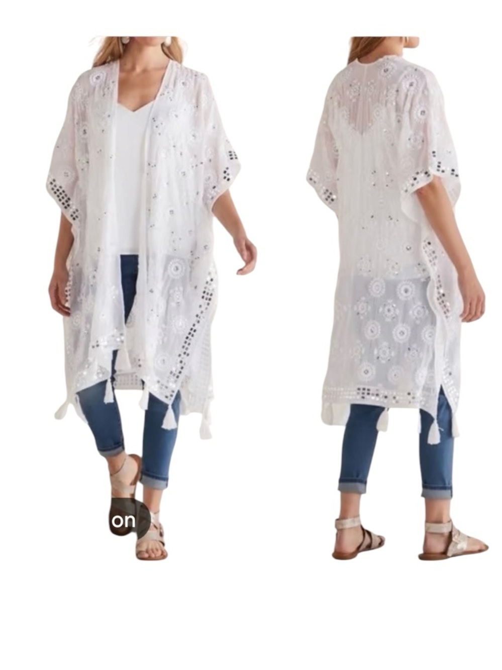 Soft Surroundings Womens White Sequin Embroidered Athena Topper Coverup One Size